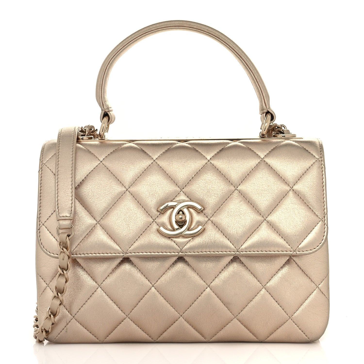 Chanel Metallic Lambskin Quilted Small Trendy CC Flap Dual Handle Bag Gold 1 of 10