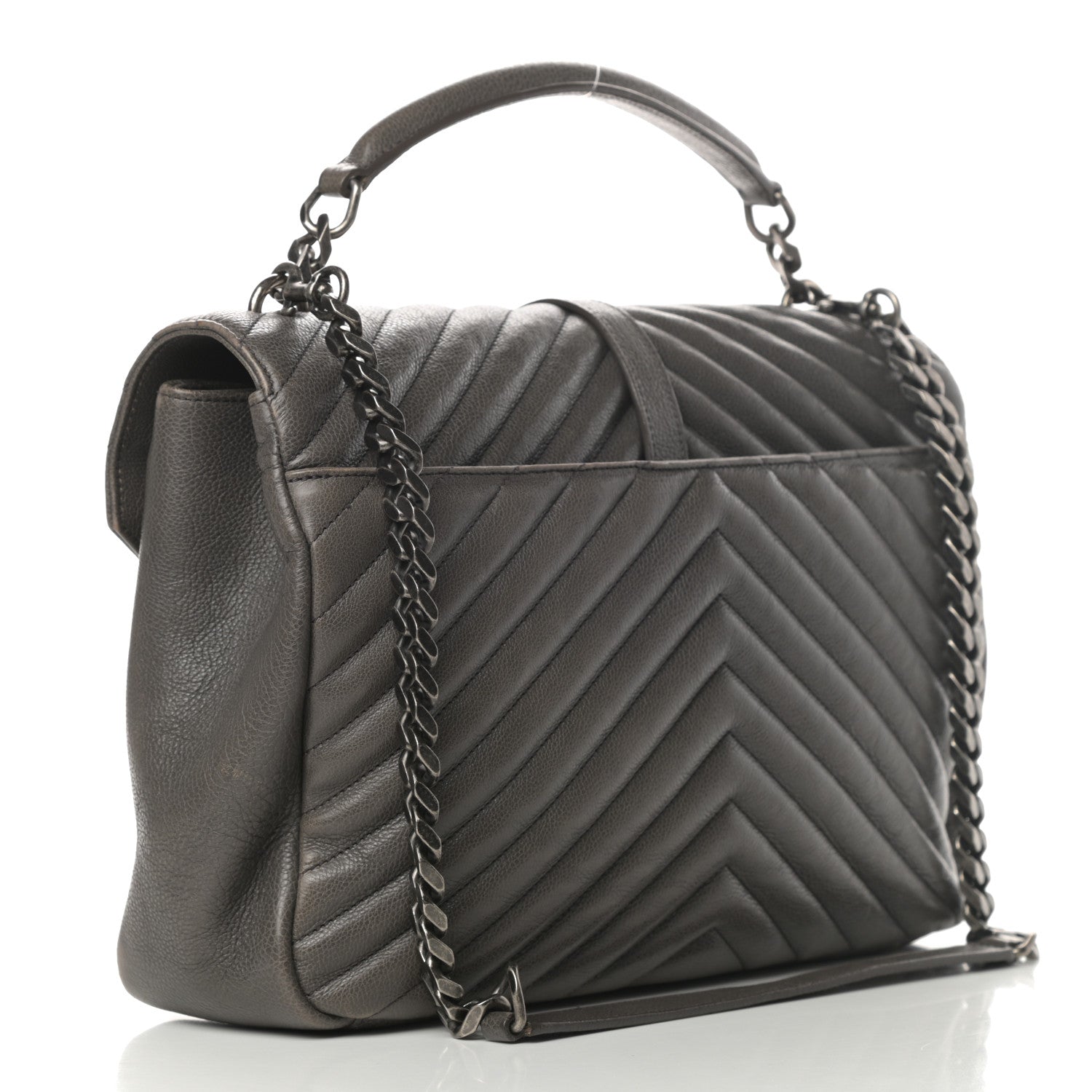 Saint Laurent Calfskin Matelasse Chevron Monogram Large College Satchel Light Coal 3 of 18