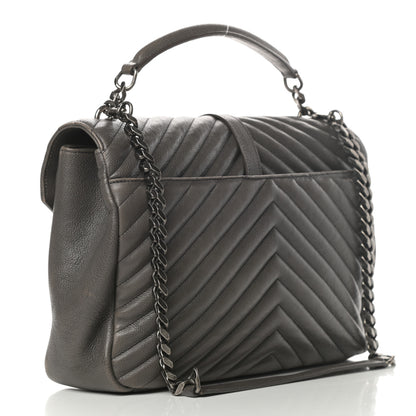 Saint Laurent Calfskin Matelasse Chevron Monogram Large College Satchel Light Coal 3 of 18