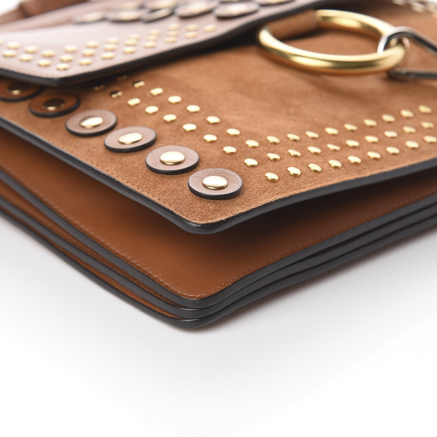Chloe Calfskin Suede Studded Medium Faye Shoulder Bag Caramel 5 of 8