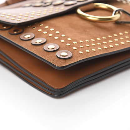 Chloe Calfskin Suede Studded Medium Faye Shoulder Bag Caramel 5 of 8