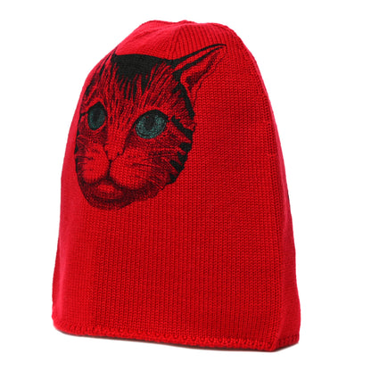 Gucci Wool GUCCY Cat Beanie Hat M Red Black 2 of 5