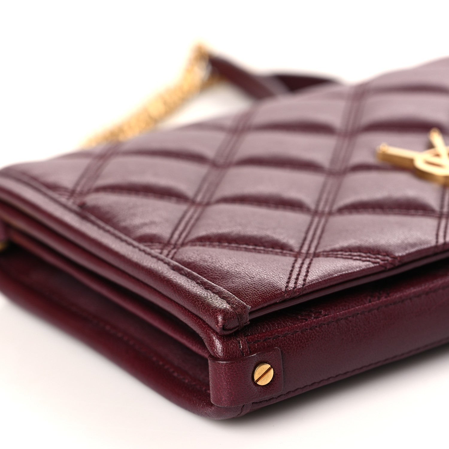 Saint Laurent Lambskin Diamond Quilted Angie Chain Bag Burgundy 8 of 9