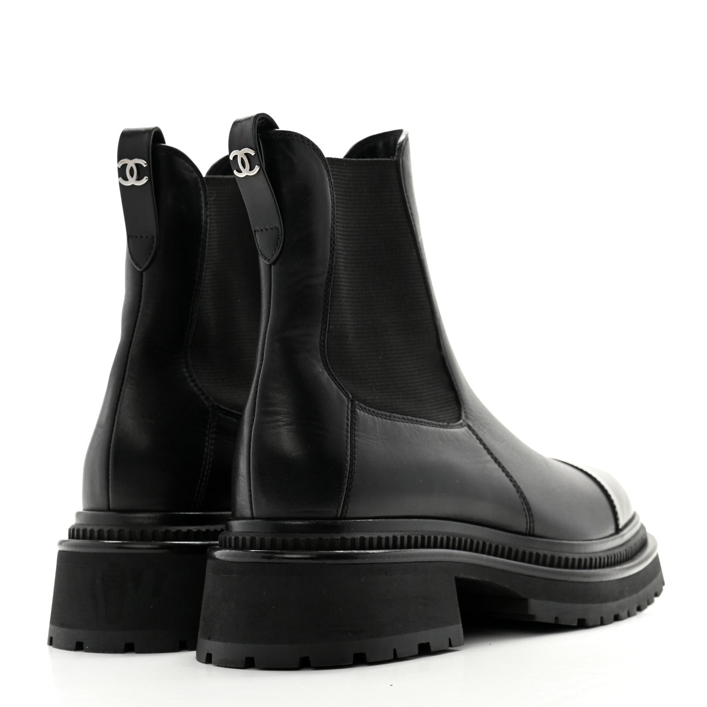 Calfskin Patent Cap Toe Ankle Boots 36.5 Black