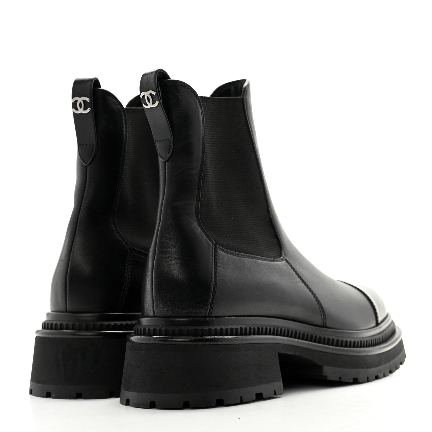 Chanel Calfskin Patent Cap Toe Ankle Boots 36.5 Black 4 of 10