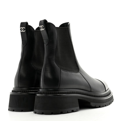 Chanel Calfskin Patent Cap Toe Ankle Boots 36.5 Black 4 of 10