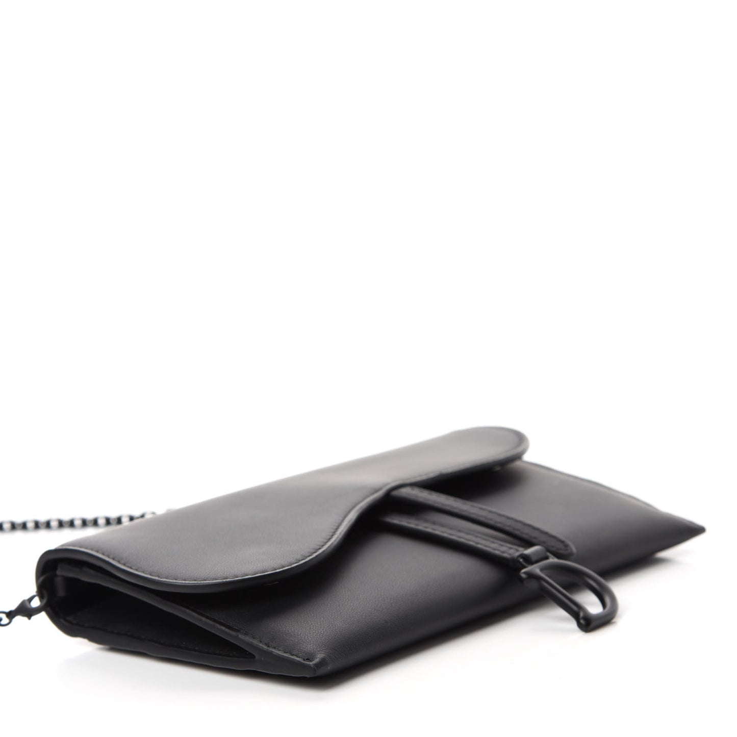 Ultra Matte Calfskin Saddle Chain Wallet Pouch Black