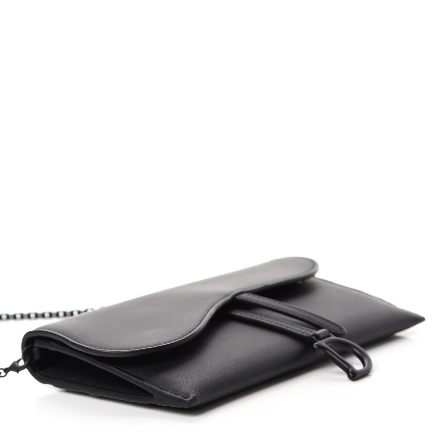 Christian Dior Ultra Matte Calfskin Saddle Chain Wallet Pouch Black 5 of 12
