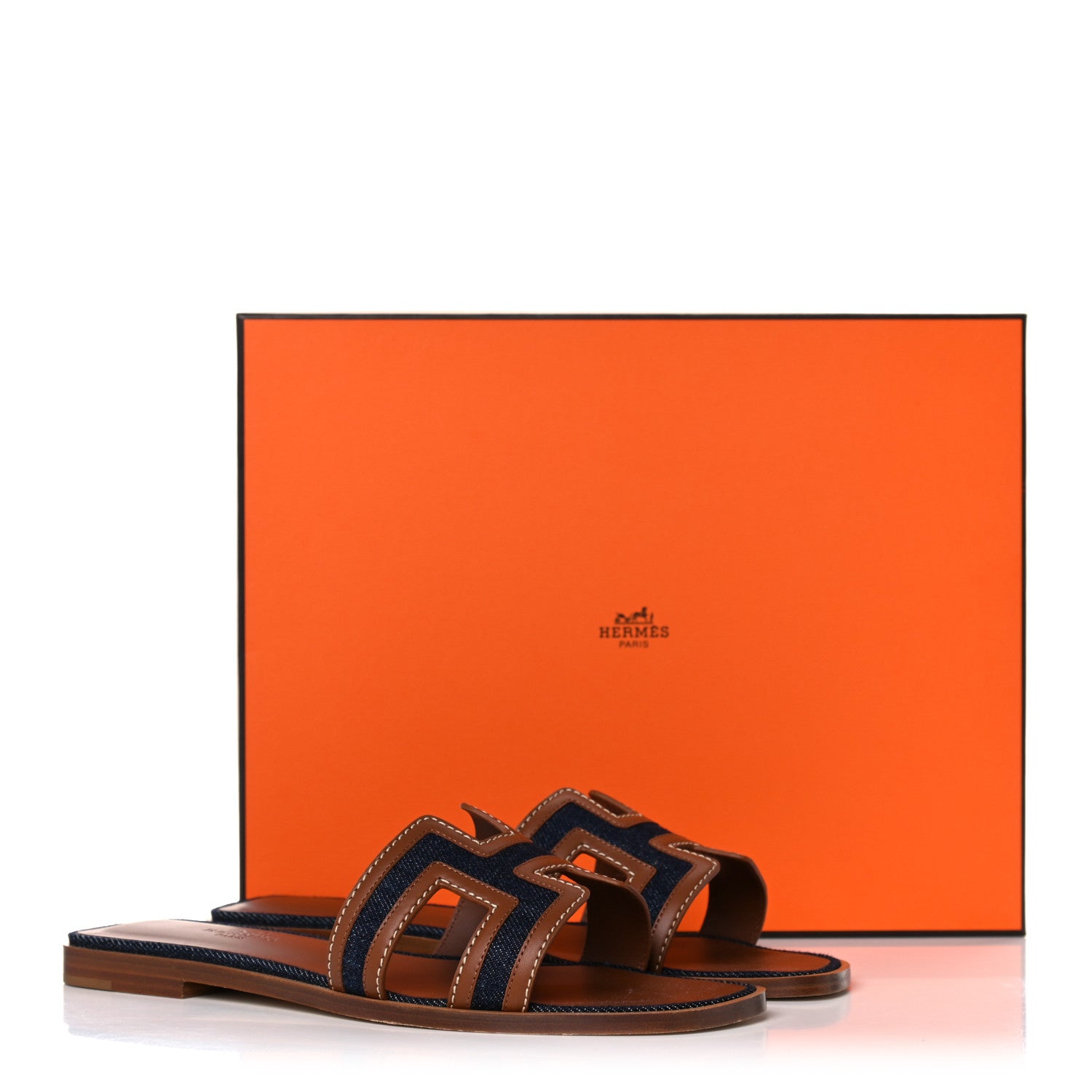 Hermes Calfskin Denim Oran Sandals 36.5 Bleu Brut Gold 9 of 9