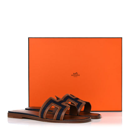 Hermes Calfskin Denim Oran Sandals 36.5 Bleu Brut Gold 9 of 9