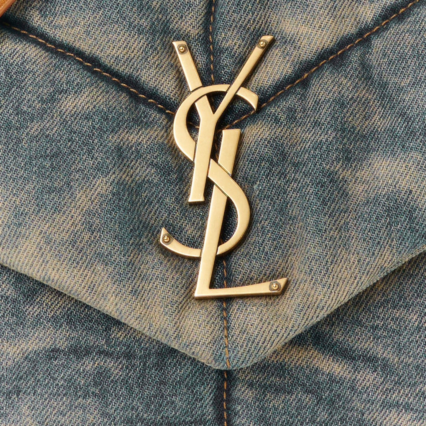 Denim Quilted Medium Loulou Puffer Monogram Chain Satchel Blue Cinnamon