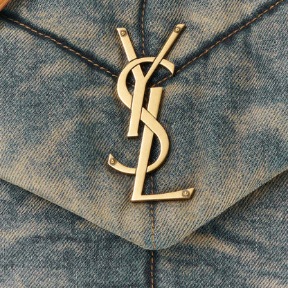 Saint Laurent Denim Quilted Medium Loulou Puffer Monogram Chain Satchel Blue Cinnamon 8 of 10