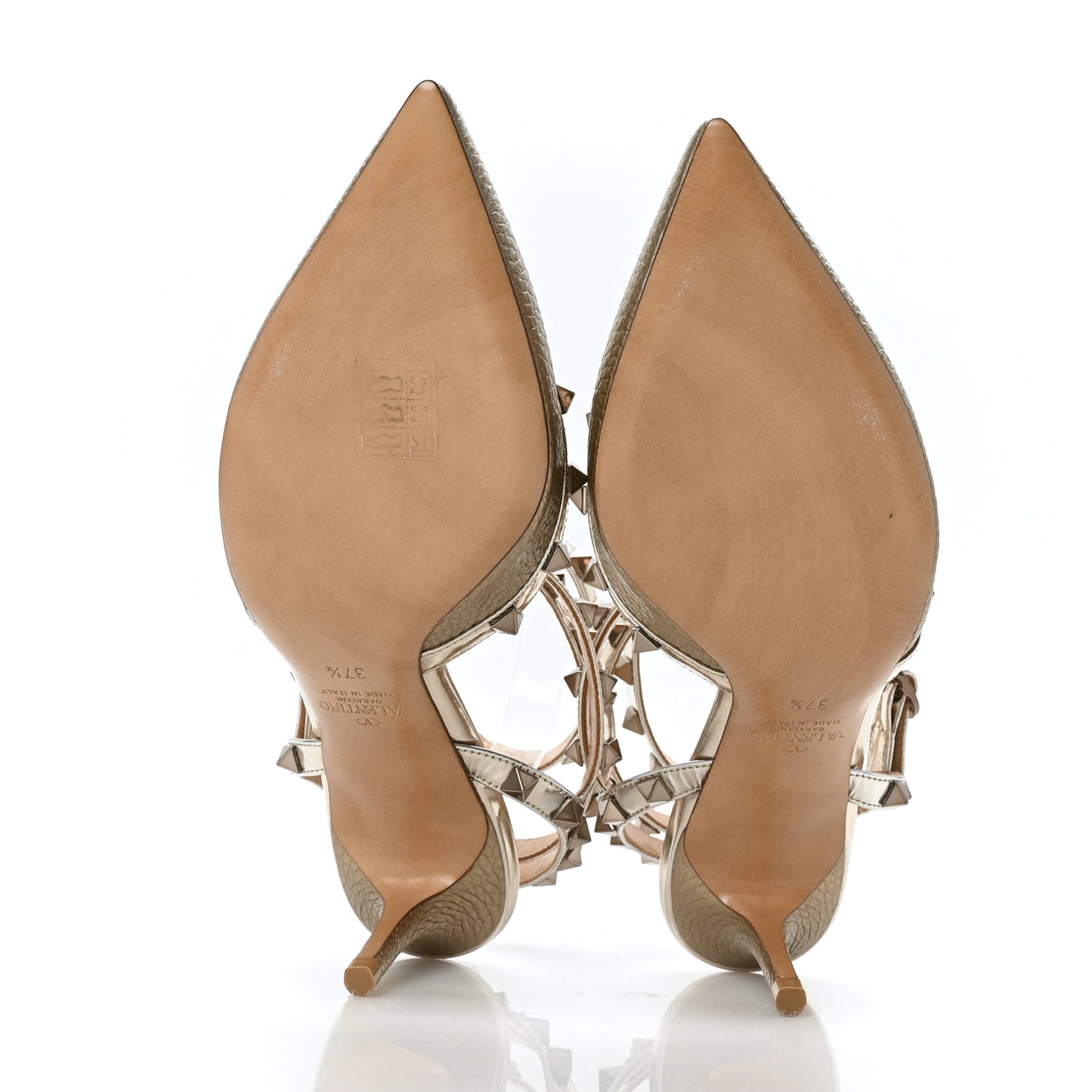 Metallic Pebbled Calfskin Patent Rockstud Ankle Strap 65mm Pumps 37.5 Sasso