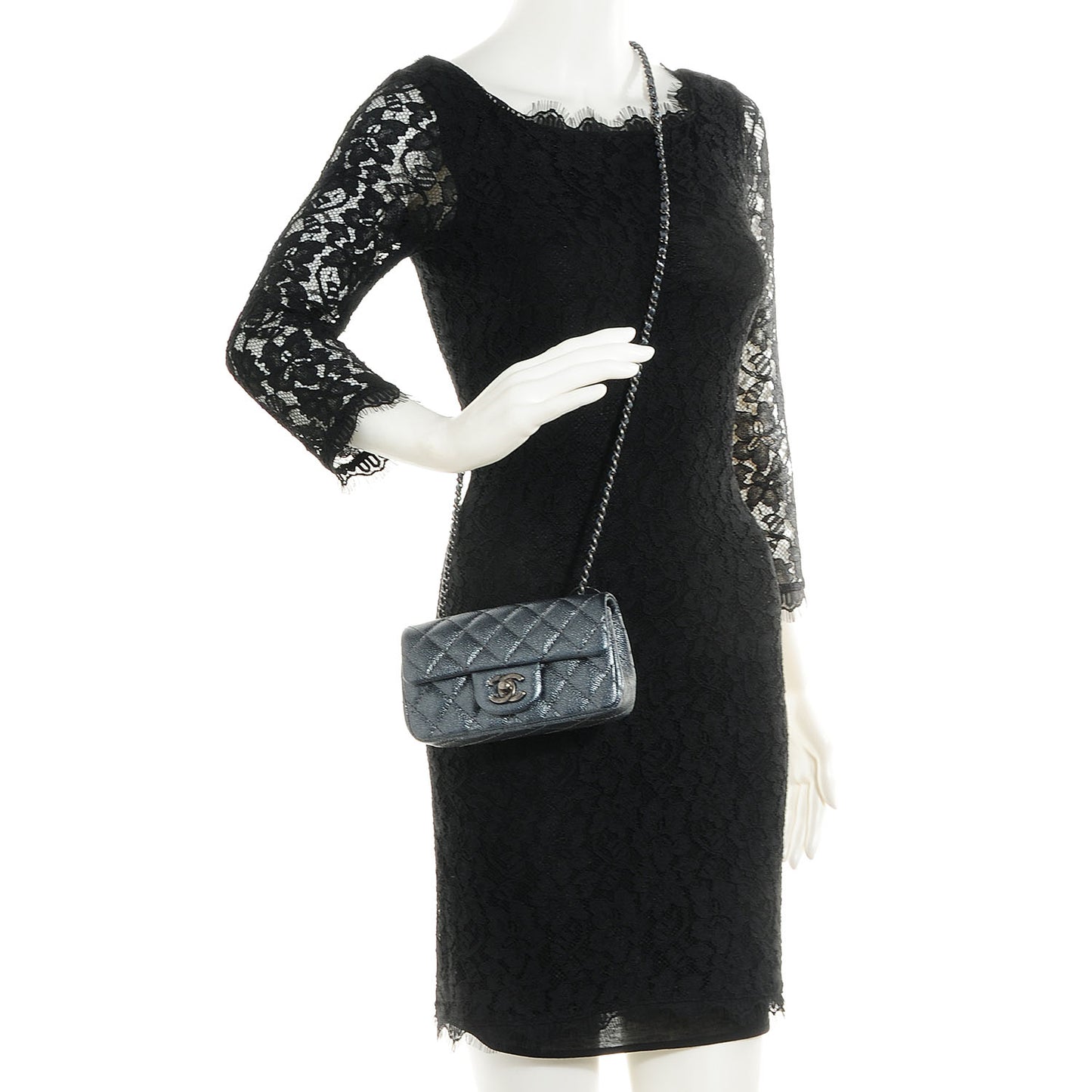 Metallic Caviar Quilted Extra Mini Flap Dark Grey