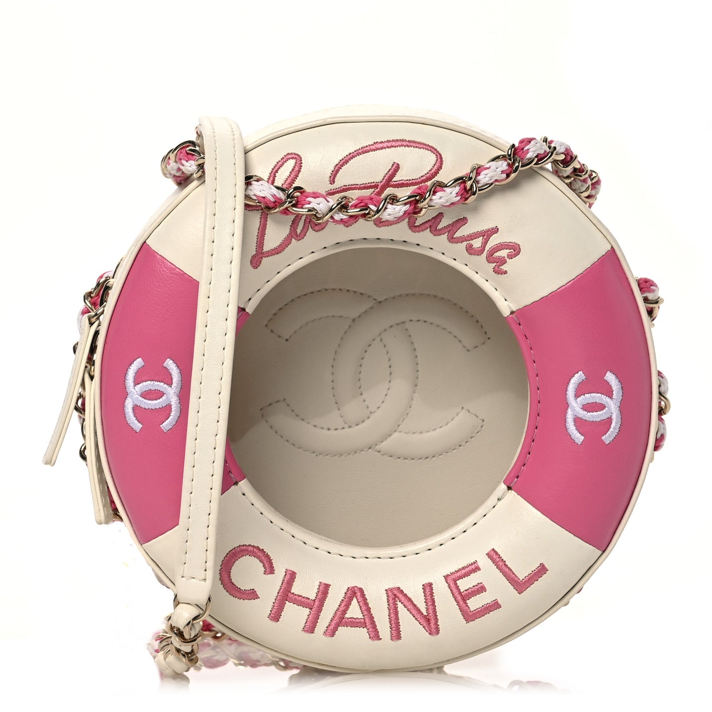 Lambskin Coco Lifesaver Round Bag Pink White