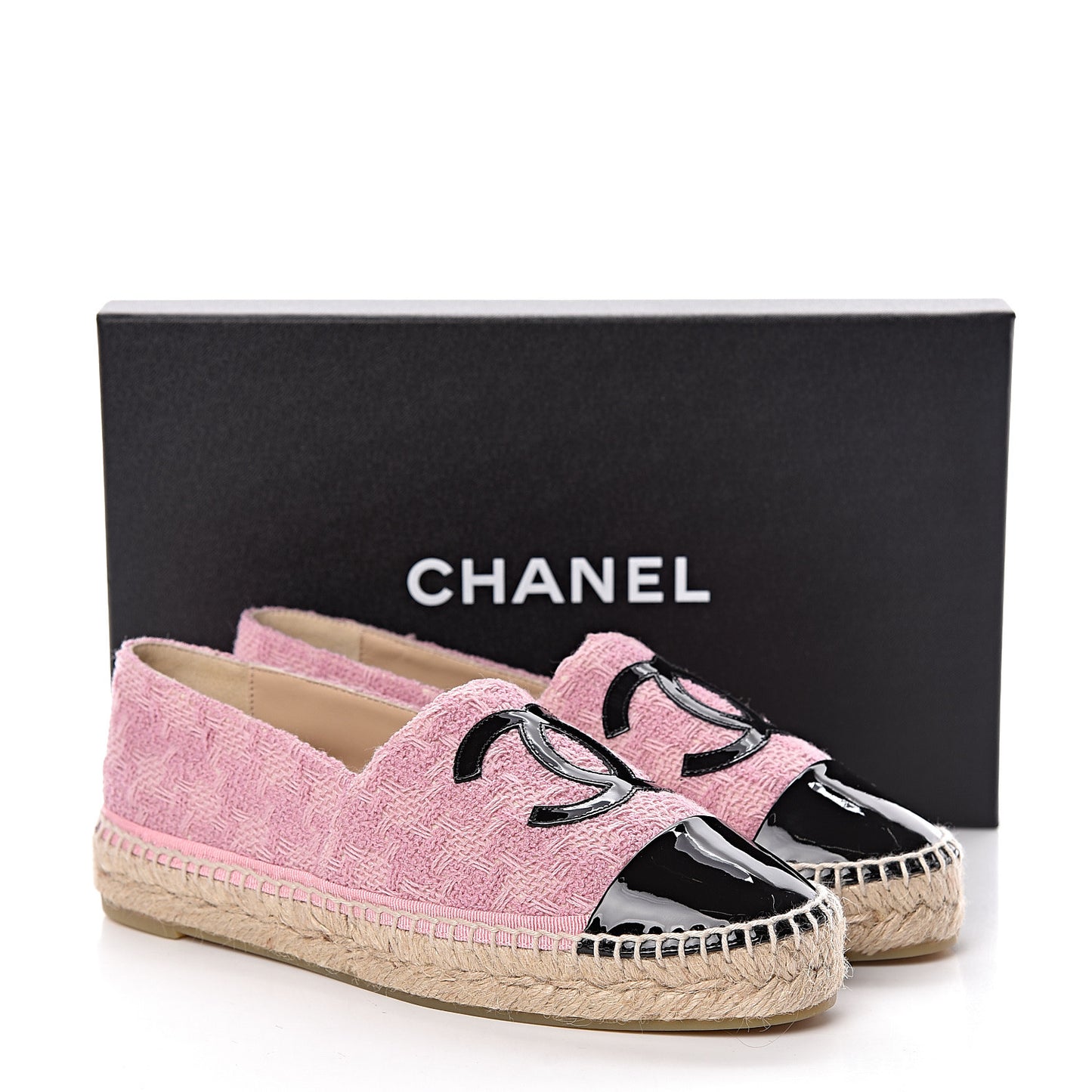 Tweed Patent CC Espadrilles 38 Pink Black