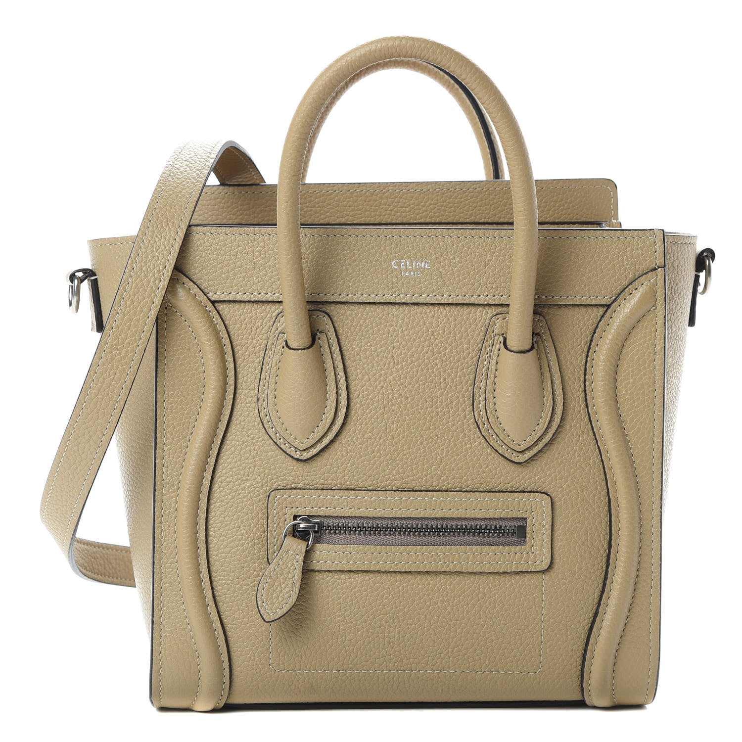Celine Drummed Calfskin Nano Luggage Dune 1 of 12