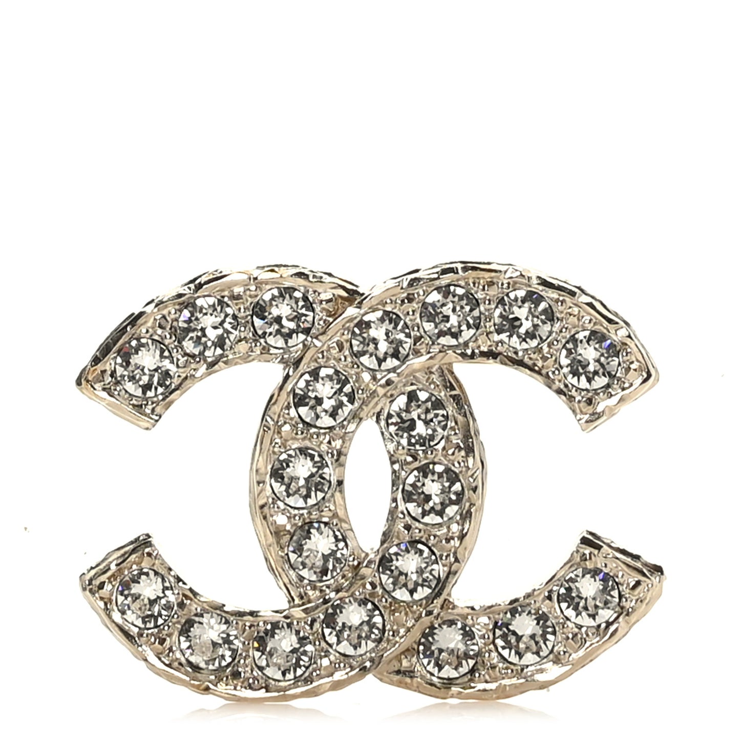 Crystal Textured CC Brooch Light Gold
