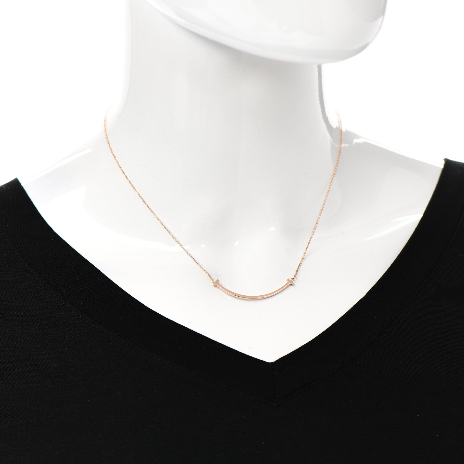 Tiffany 18K Rose Gold Small T Smile Pendant Necklace 2 of 6