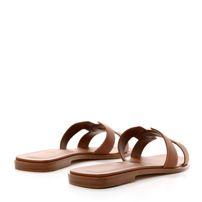 Hermes Box Calfskin Oran Sandals 39.5 Gold 4 of 9