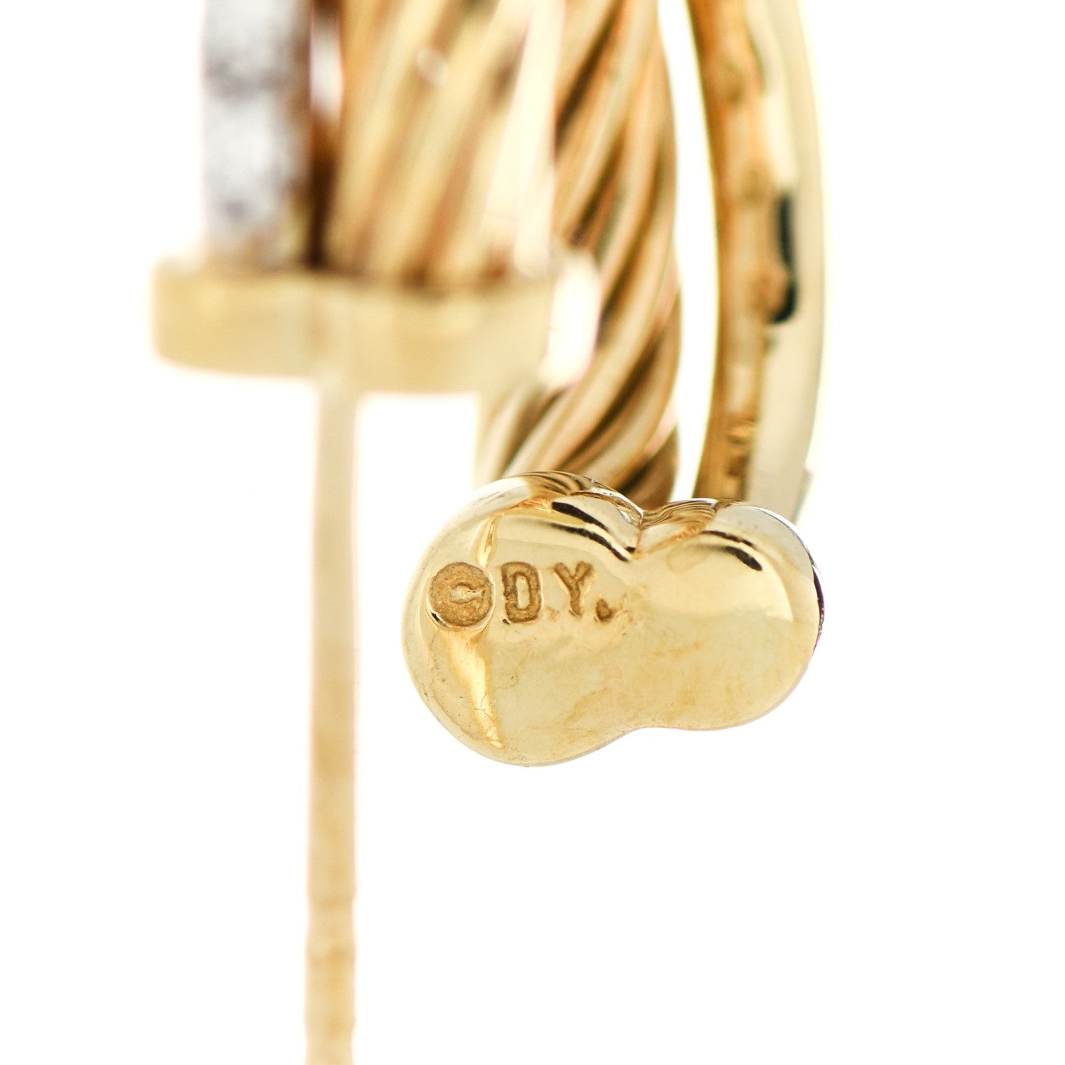 David Yurman 18K Yellow Gold Diamond Crossover Hoop Earrings 4 of 5