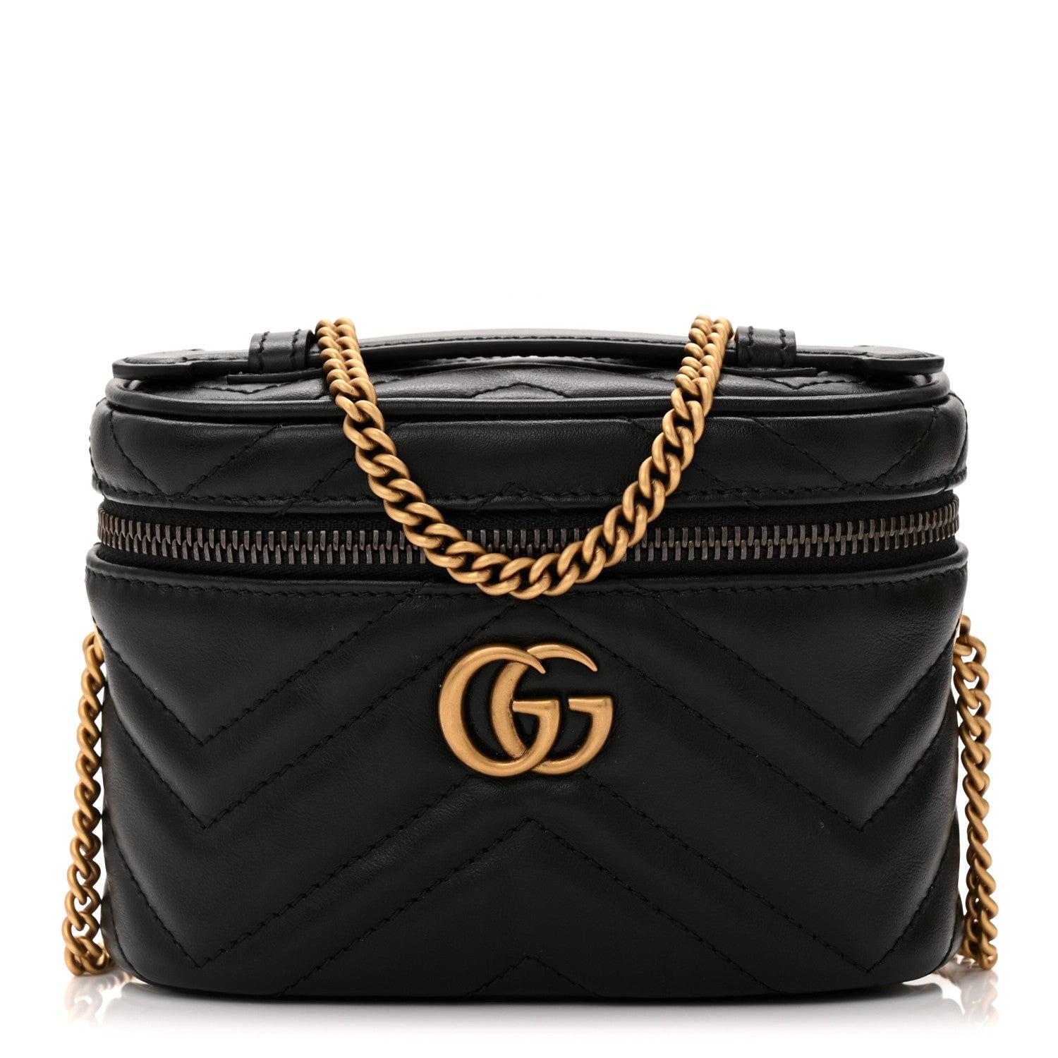 Gucci Calfskin Matelasse Chevron Mini GG Marmont Top Handle Bag Black 1 of 10