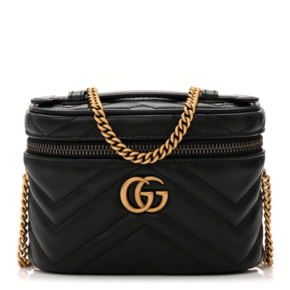 Gucci Calfskin Matelasse Chevron Mini GG Marmont Top Handle Bag Black 1 of 10