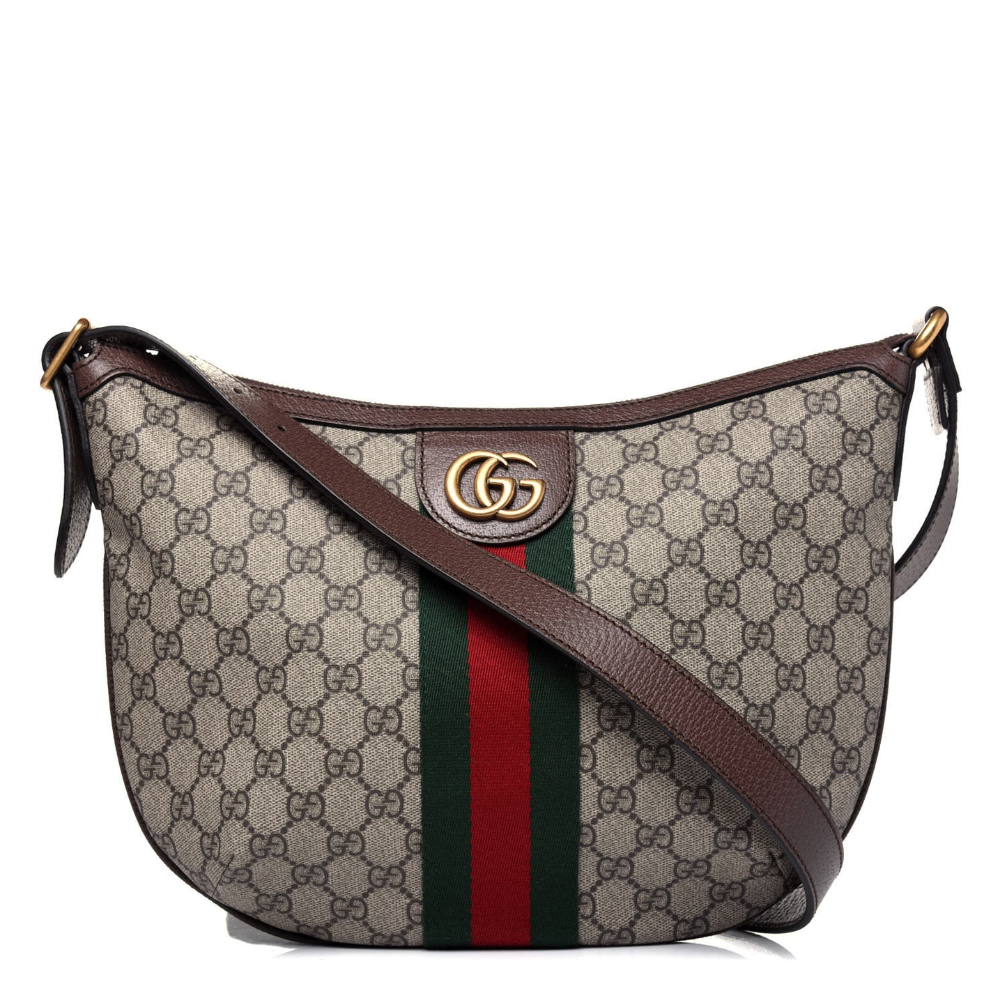 GG Supreme Monogram Web Small Ophidia Half Moon Hobo Brown