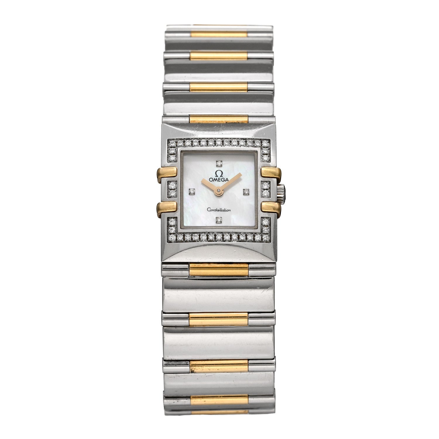 Omega Stainless Steel 18K Yellow Gold Diamond Bezel Mother of Pearl 19mm Constellation Quartz Watch 1335.76.00 1 of 4