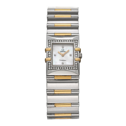 Omega Stainless Steel 18K Yellow Gold Diamond Bezel Mother of Pearl 19mm Constellation Quartz Watch 1335.76.00 1 of 4