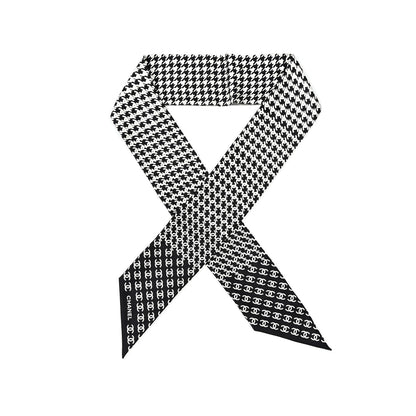 Chanel Silk Twill Houndstooth Slim Bandeau Scarf Black Ecru 1 of 3