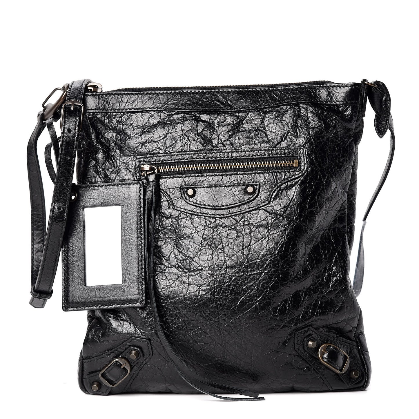 Agneau Classic Hardware Flat Crossbody Black
