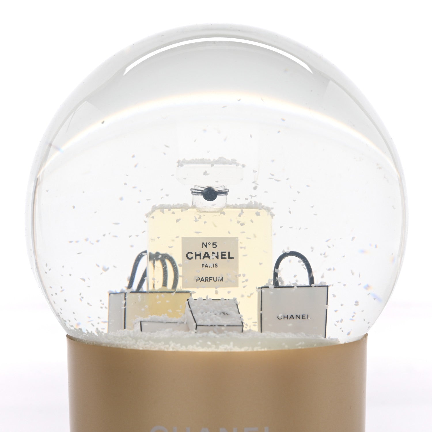 Chanel Glass N°5 Perfume Bottle Snow Globe Gold 6 of 9