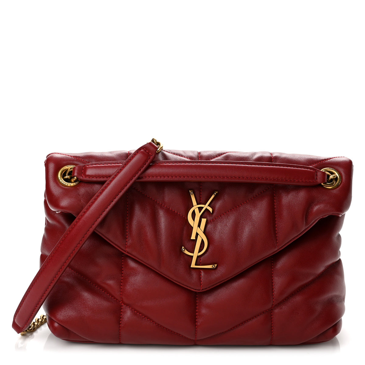 Saint Laurent Lambskin Quilted Small Loulou Puffer Monogram Chain Satchel Opyum Red 1 of 11