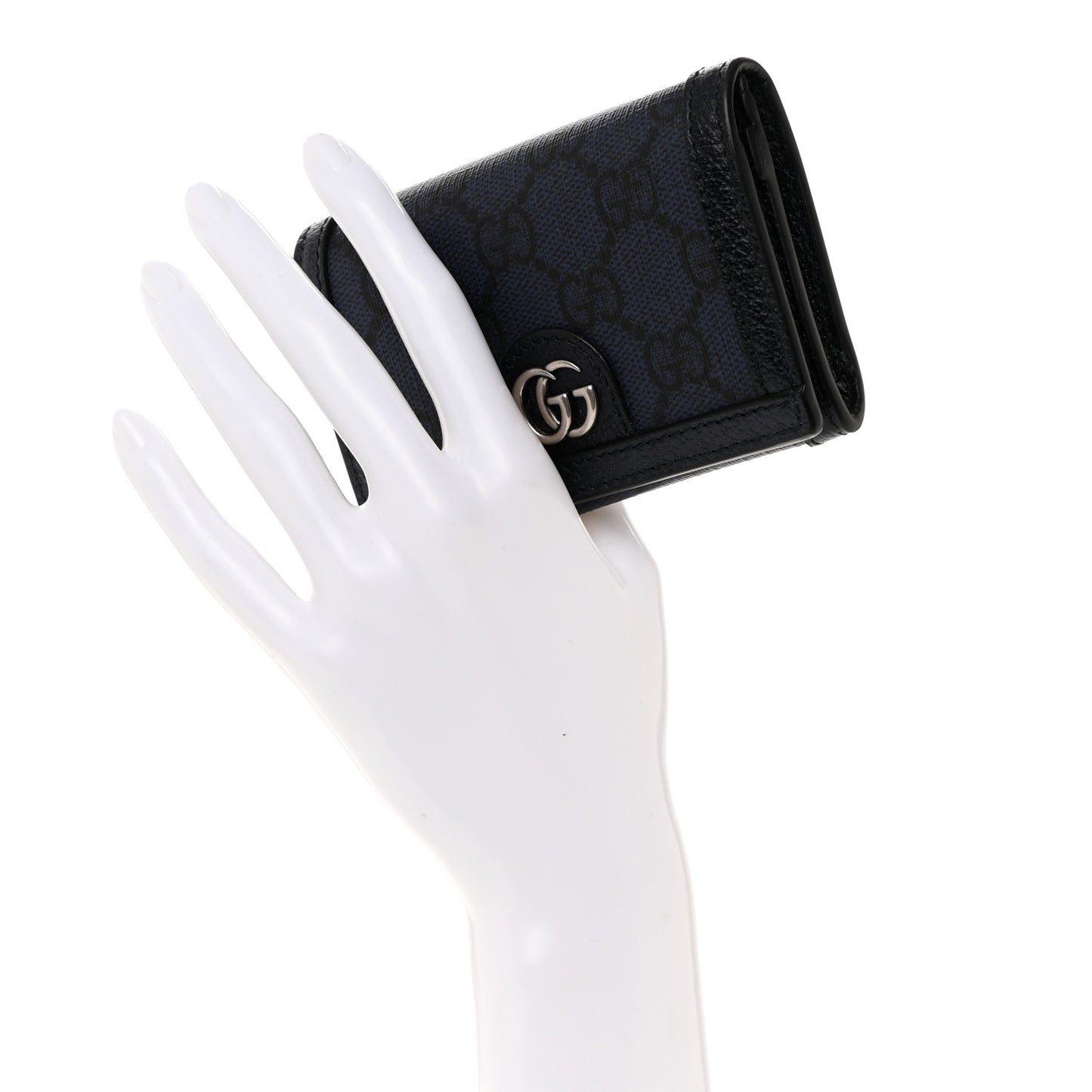 GG Supreme Monogram Textured Dollar Calfskin Card Case Blue Dark Blue