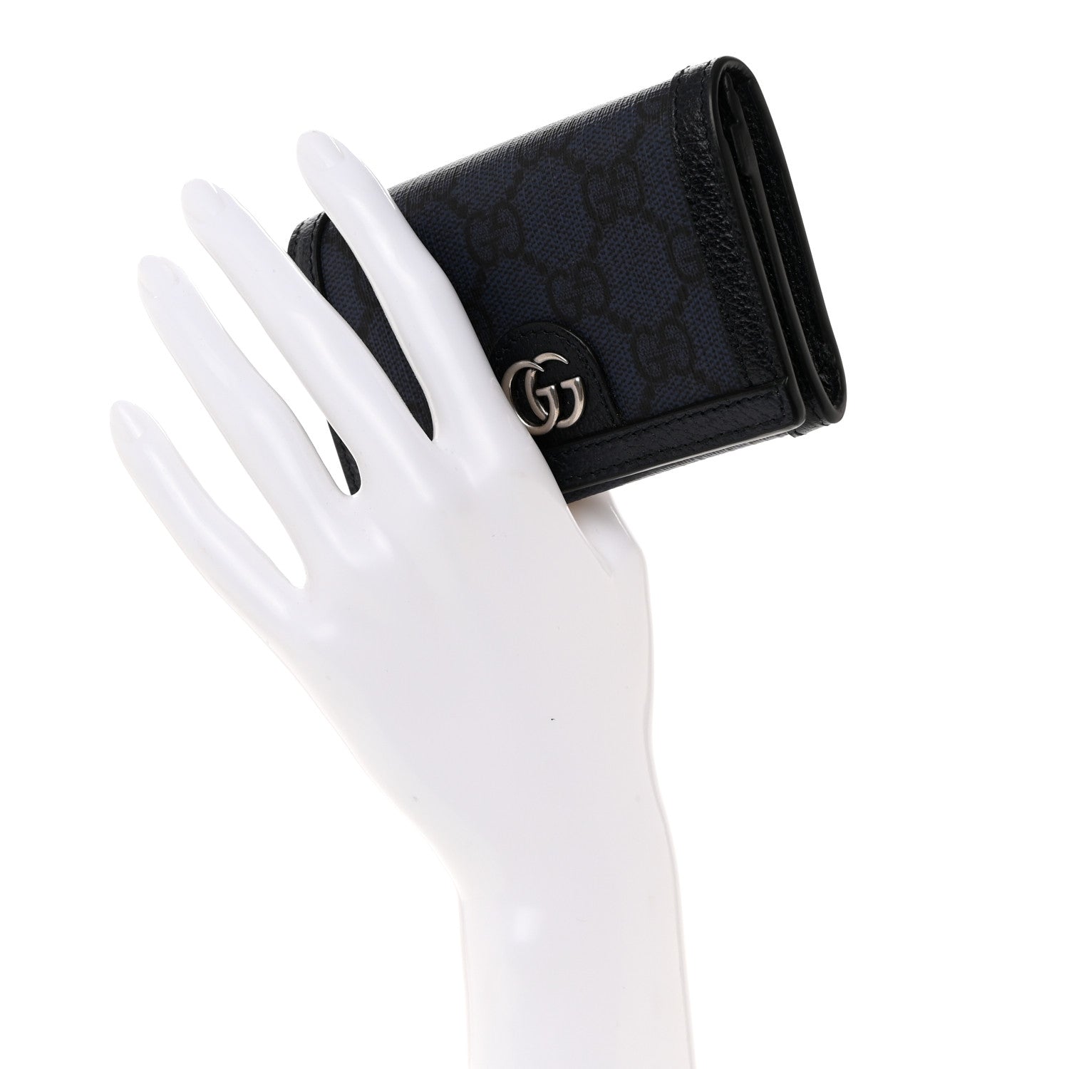 Gucci GG Supreme Monogram Textured Dollar Calfskin Card Case Blue Dark Blue 2 of 8