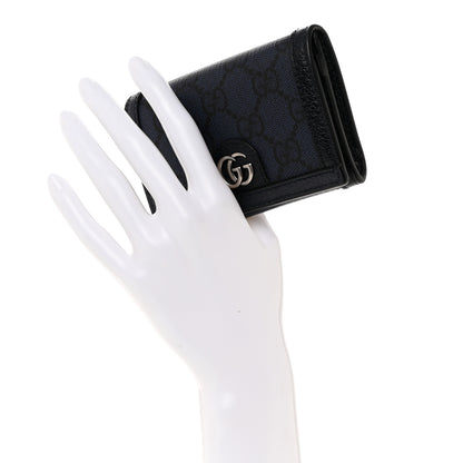 Gucci GG Supreme Monogram Textured Dollar Calfskin Card Case Blue Dark Blue 2 of 8