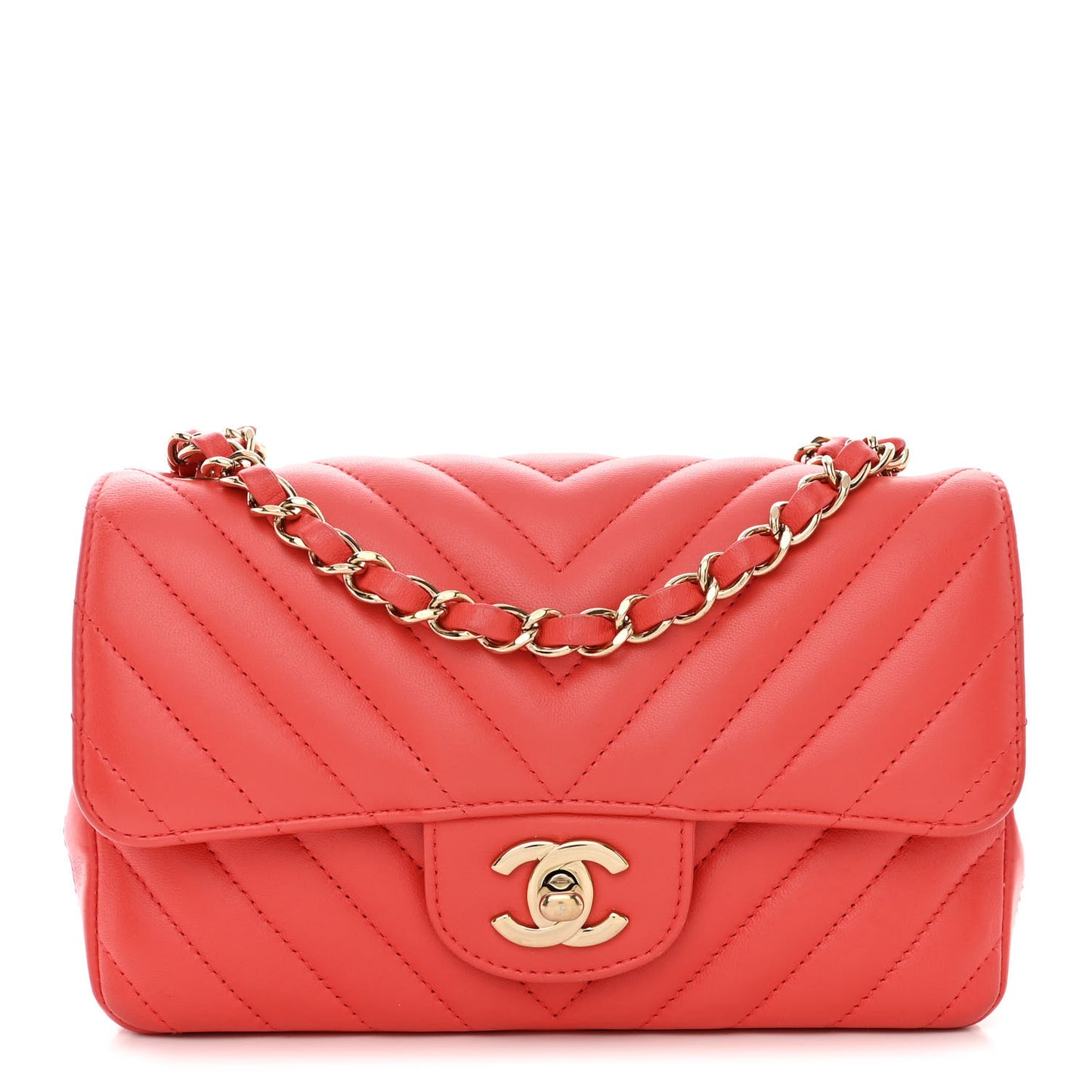 Lambskin Chevron Quilted Mini Rectangular Flap Red