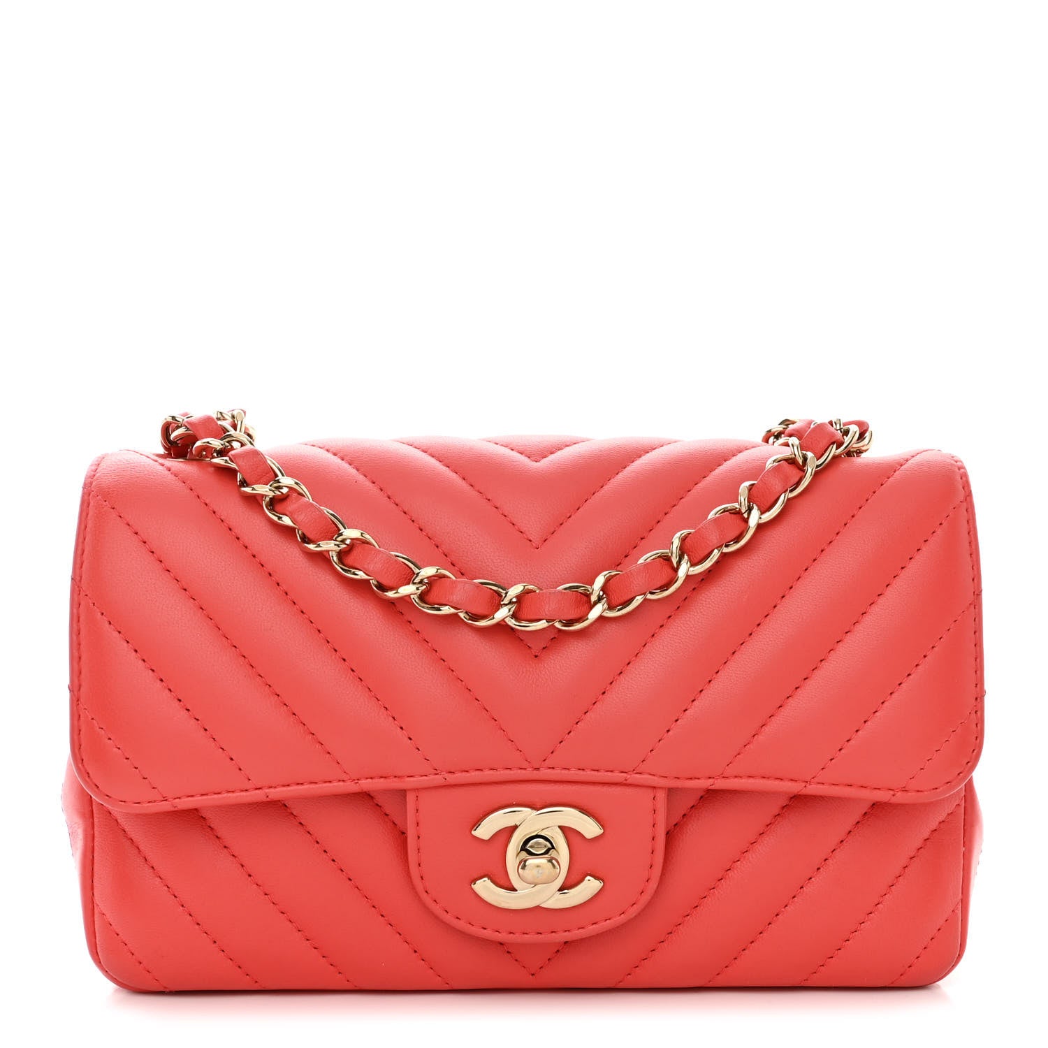 Chanel Lambskin Chevron Quilted Mini Rectangular Flap Red 1 of 11
