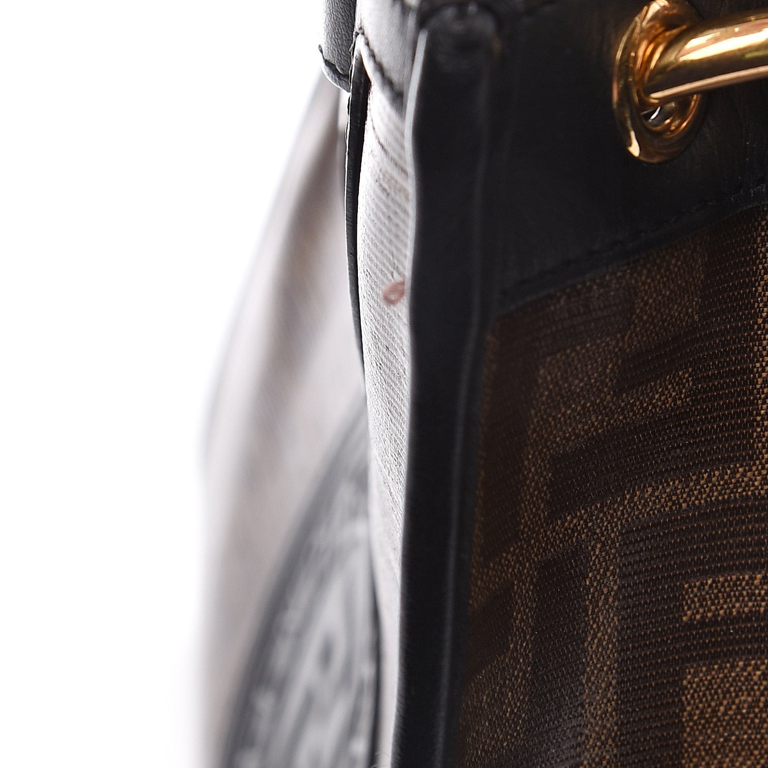 Fendi Glazed Fabric Vitello Century Plexiglass FF 1974 Stamp Patch Small Runaway Shopper Tote Mogano Panna Black 10 of 10