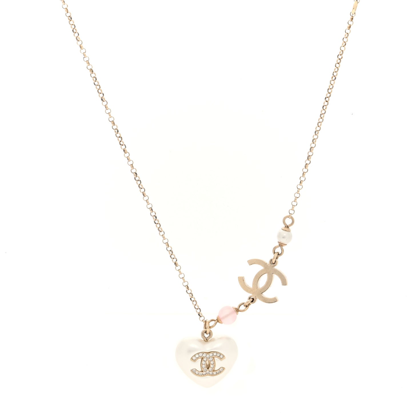 Resin Crystal CC Heart Necklace Pearly White Gold