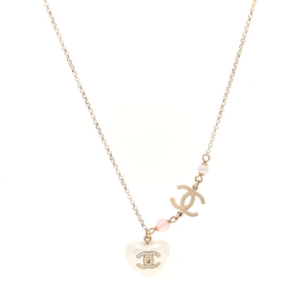Chanel Resin Crystal CC Heart Necklace Pearly White Gold 1 of 4