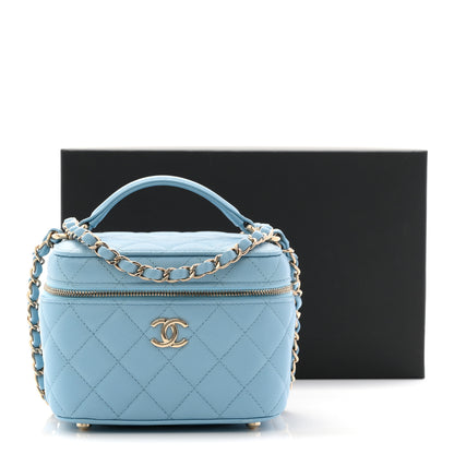 Chanel Caviar Quilted Top Handle Vanity Case With Chain Blue 11 of 11