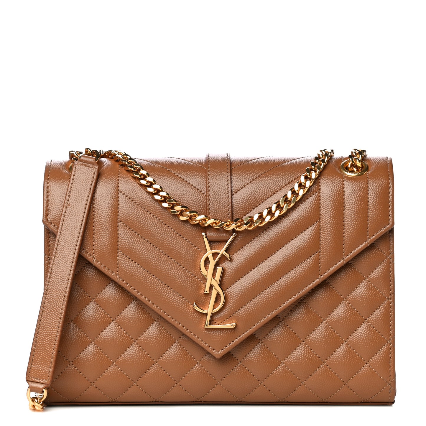 Grain De Poudre Textured Mixed Matelasse Triquilt Medium Monogram Satchel Tan