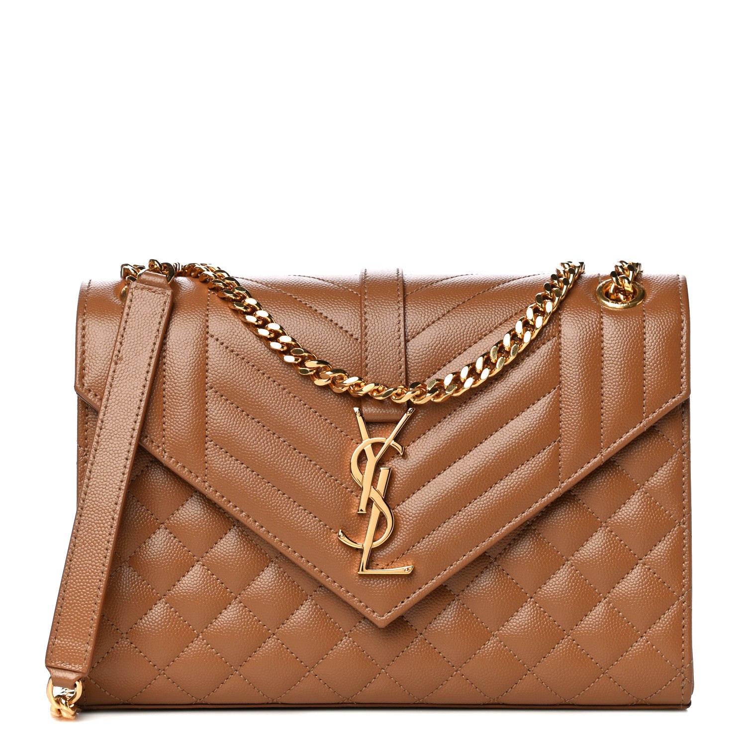 Saint Laurent Grain De Poudre Textured Mixed Matelasse Triquilt Medium Monogram Satchel Tan 1 of 5