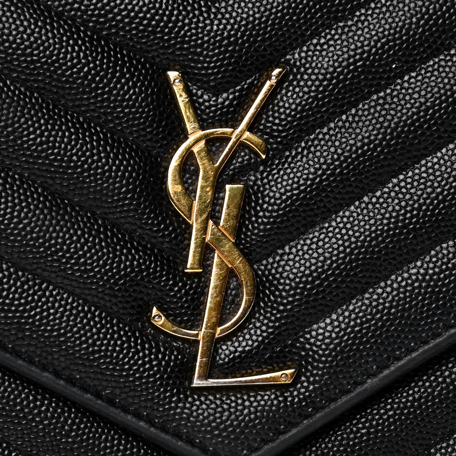 Saint Laurent Grain De Poudre Matelasse Chevron Monogram Chain Wallet Black 11 of 11