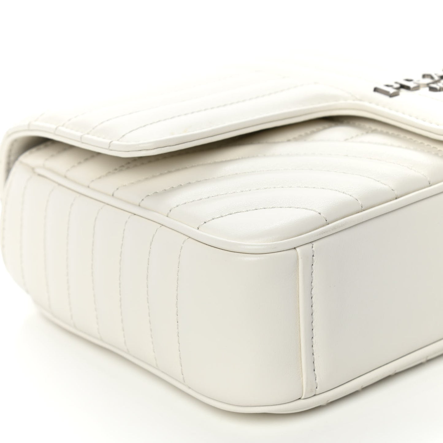 Soft Calfskin Impunture Diagramme Medium Chain Flap Shoulder Bag White