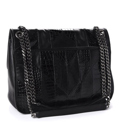 Saint Laurent Calfskin Ayers Patchwork Monogram Medium Niki Chain Satchel Black 4 of 12