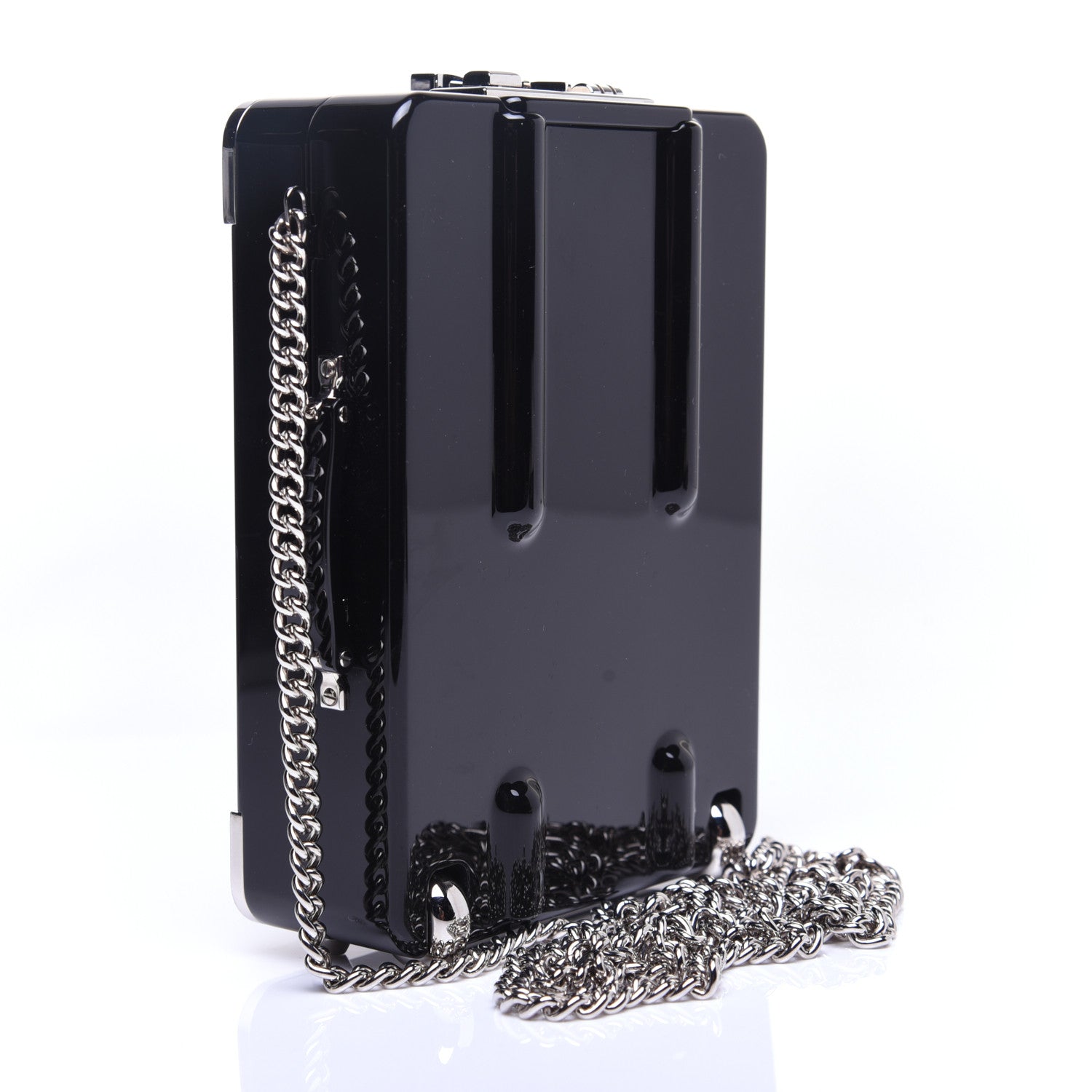 Chanel Plexiglass Patent Quilted Minaudiere Clutch Black 3 of 13
