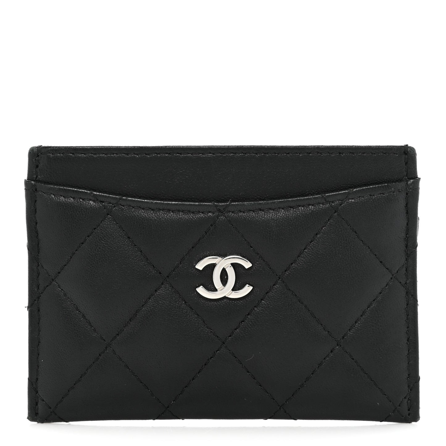 Lambskin Quilted Card Holder Black